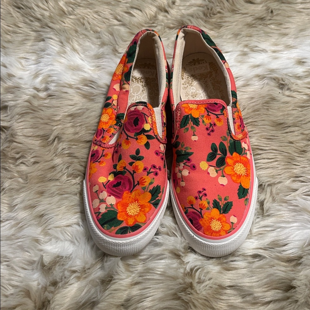 Keds Floral Slip-On Shoes - Pink and Orange